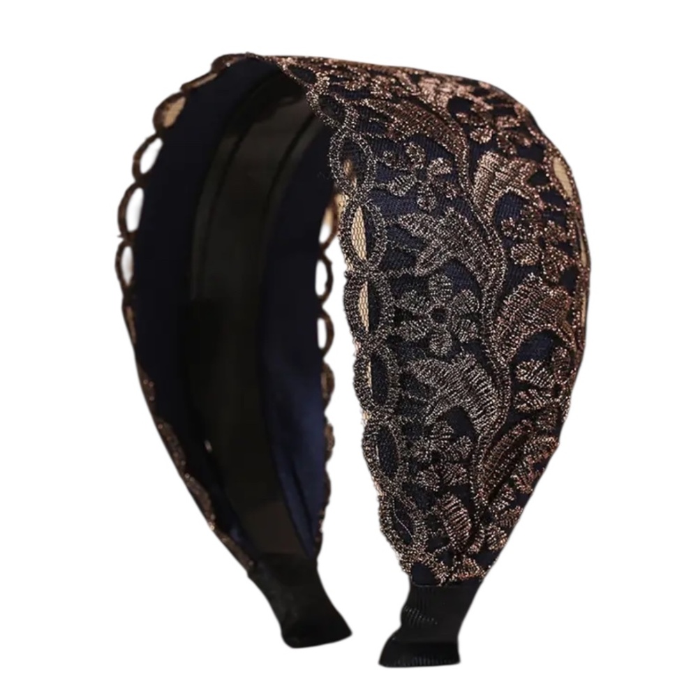 Gold Shimmering Lace Navy Blue Headband